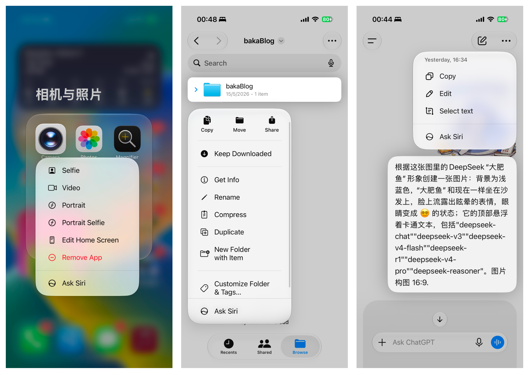 照片 App 上下文菜单中的 Ask Siri 选项